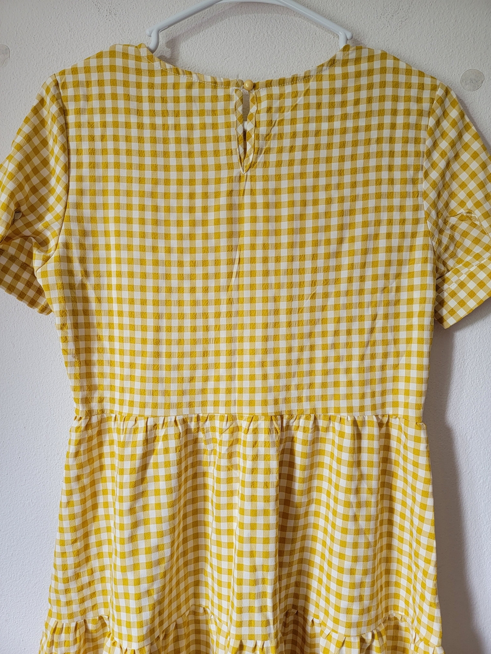 *SALE 2/$20* Womens Yellow Gingham Tiered Mini Dress 100% Cotton Size S - Picture 3 of 14